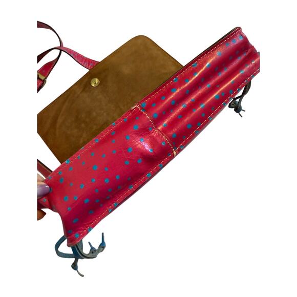 Patricia Nash Italian Leather Boho Chic Hot Pink Blue Polka Dot Crossbody Bag - Picture 15 of 16